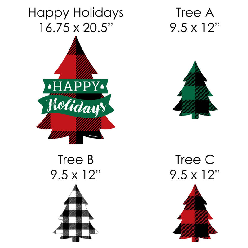 Holiday Plaid Trees - Yard Sign & Outdoor Lawn Decorations - Buffalo Plaid Christmas Party Yard Signs - Set of 8