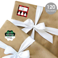 Holiday Plaid Trees - Assorted Buffalo Plaid Christmas Party Gift Tag Labels - To and From Stickers - 12 Sheets - 120 Stickers