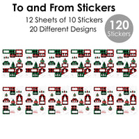 Holiday Plaid Trees - Assorted Buffalo Plaid Christmas Party Gift Tag Labels - To and From Stickers - 12 Sheets - 120 Stickers