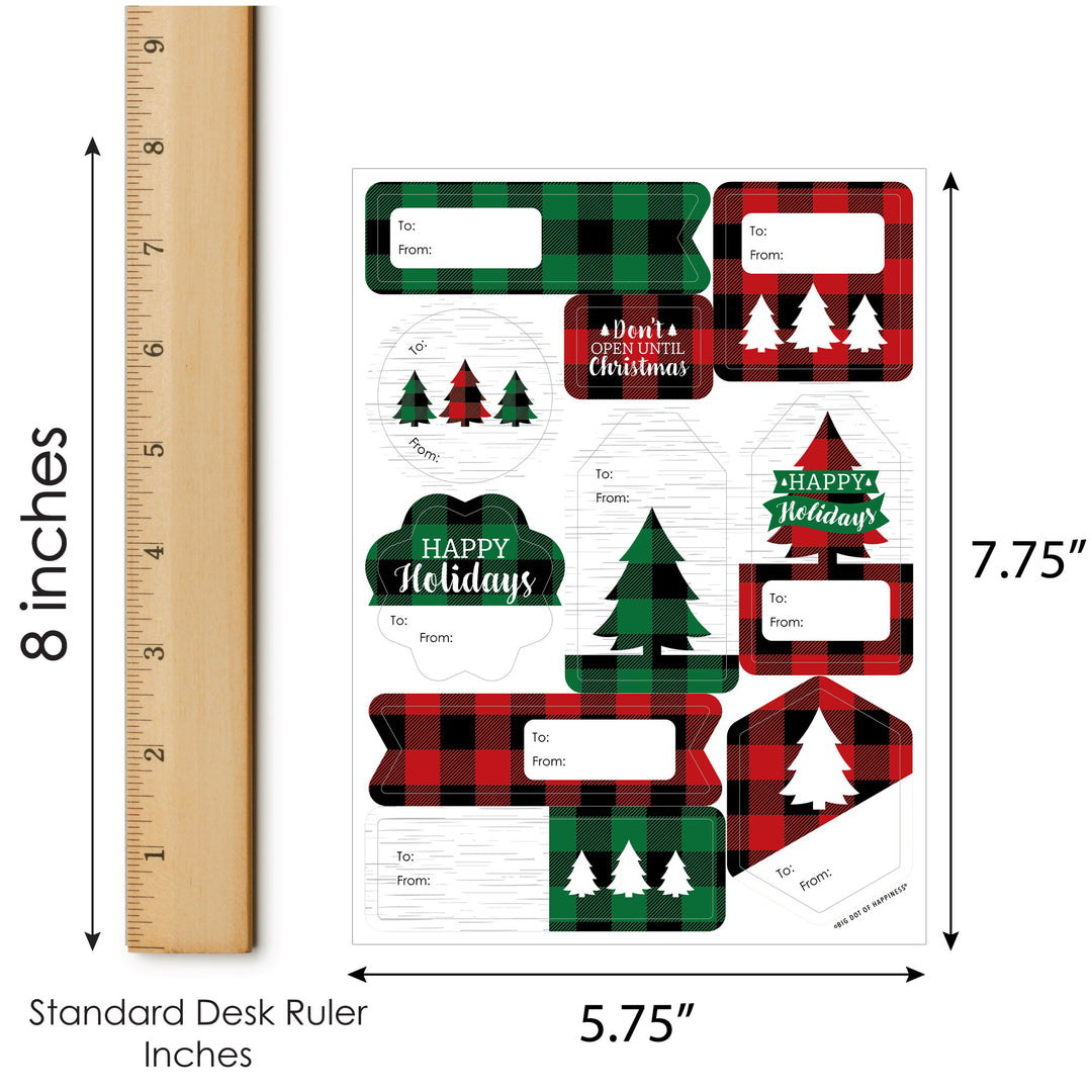 Holiday Plaid Trees - Assorted Buffalo Plaid Christmas Party Gift Tag Labels - To and From Stickers - 12 Sheets - 120 Stickers