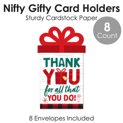 Holiday Thank You - Christmas Appreciation Money and Gift Card Sleeves - Nifty Gifty Card Holders - Set of 8