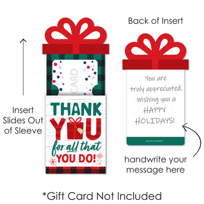 Holiday Thank You - Christmas Appreciation Money and Gift Card Sleeves - Nifty Gifty Card Holders - Set of 8