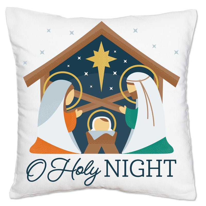 Holy Nativity - Manger Scene Religious Christmas Home Decorative Canvas Cushion Case - Throw Pillow Cover - 16 x 16 Inches