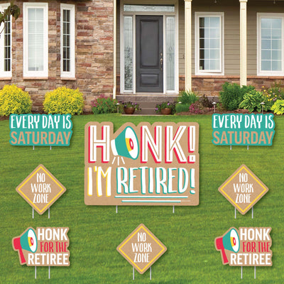 Honk, I'm Retired - Yard Sign and Outdoor Lawn Decorations - Retirement Party Yard Signs - Set of 8