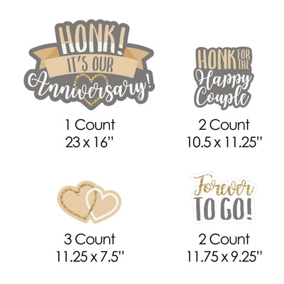 Honk, It's Our Anniversary - Yard Sign and Outdoor Lawn Decorations - Gold and Silver Wedding Anniversary Yard Signs - Set of 8
