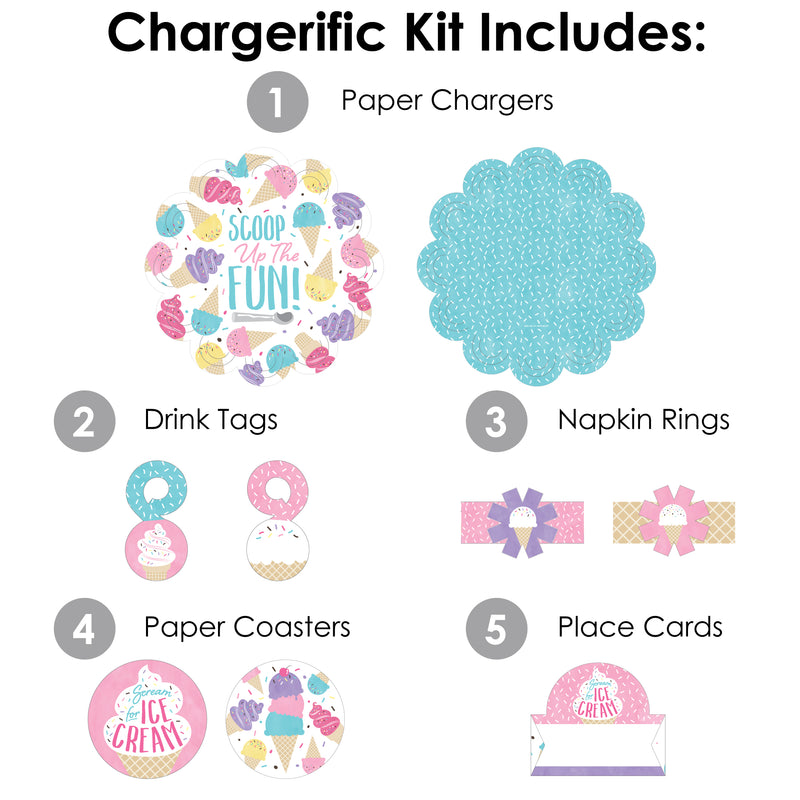 Scoop Up The Fun - Ice Cream - Sprinkles Party Paper Charger and Table Decorations - Chargerific Kit - Place Setting for 8