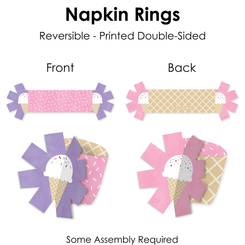 Scoop Up The Fun - Ice Cream - Sprinkles Party Paper Napkin Holder - Napkin Rings - Set of 24