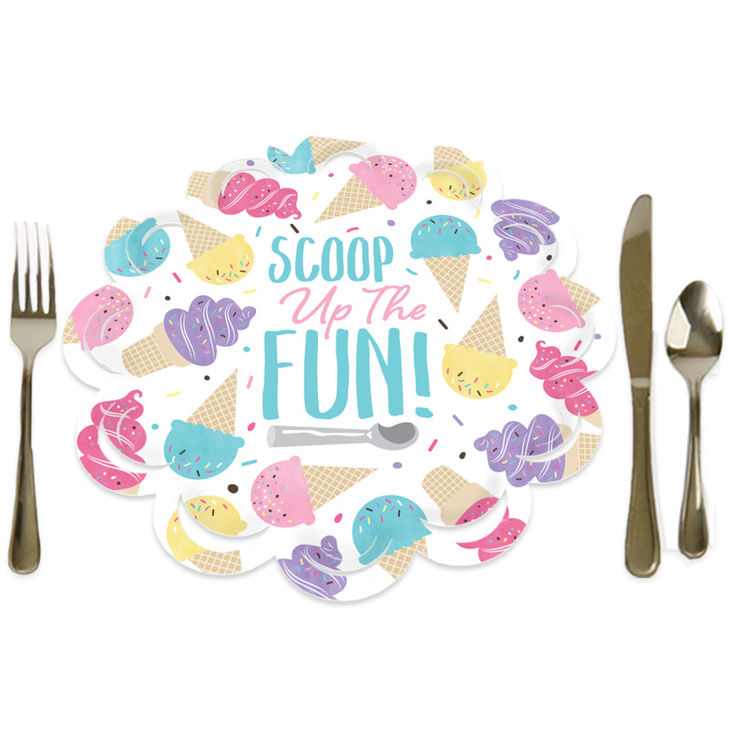 Scoop Up The Fun - Ice Cream - Sprinkles Party Round Table Decorations - Paper Chargers - Place Setting For 12