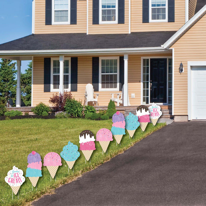 Scoop Up The Fun - Ice Cream - Lawn Decorations - Outdoor Sprinkles Party Yard Decorations - 10 Piece