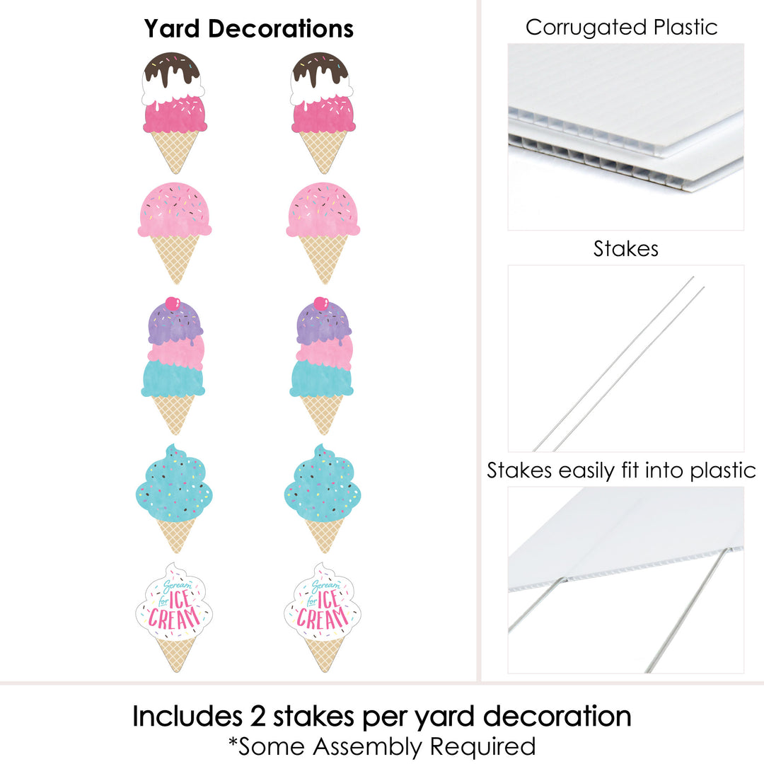 Scoop Up The Fun - Ice Cream - Lawn Decorations - Outdoor Sprinkles Party Yard Decorations - 10 Piece