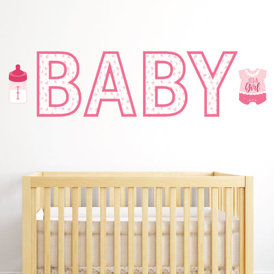 It’s a Girl - Peel and Stick Pink Baby Shower Standard Banner Wall Decals - Baby