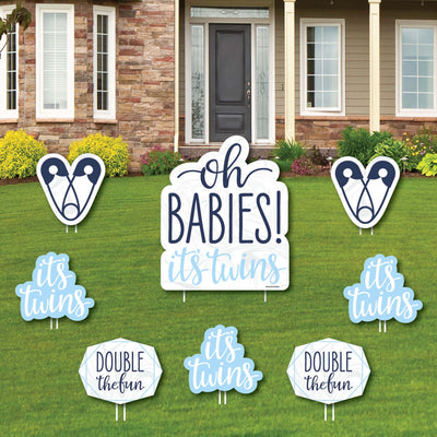 It's Twin Boys - Yard Sign and Outdoor Lawn Decorations - Blue Twins Baby Shower Yard Signs - Set of 8