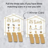 It's Twins - Gold Twins Baby Shower Game Pickle Cards - Pull Tabs 3-in-a-Row - Set of 12