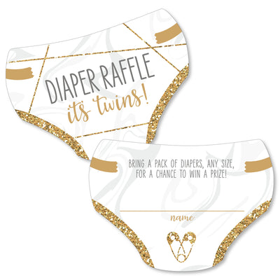 It's Twins - Diaper Shaped Raffle Ticket Inserts - Gold Twins Baby Shower Activities - Diaper Raffle Game - Set of 24