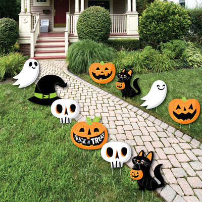 Jack-O'-Lantern Halloween - Black Cat, Ghost, Skull and Witch Hat Lawn Decorations - Outdoor Kids Halloween Party Yard Decorations - 10 Piece