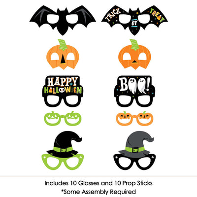Jack-O'-Lantern Halloween Glasses and Masks - Paper Card Stock Kids Halloween Party Photo Booth Props Kit - 10 Count