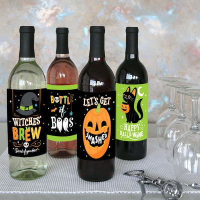 Jack-O'-Lantern Halloween - Halloween Party Decorations for Women and Men - Wine Bottle Label Stickers - Set of 4