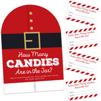 A Christmas party game set which includes a red sign with a Santa Claus design and 40猜测ing cards placed on a white background.