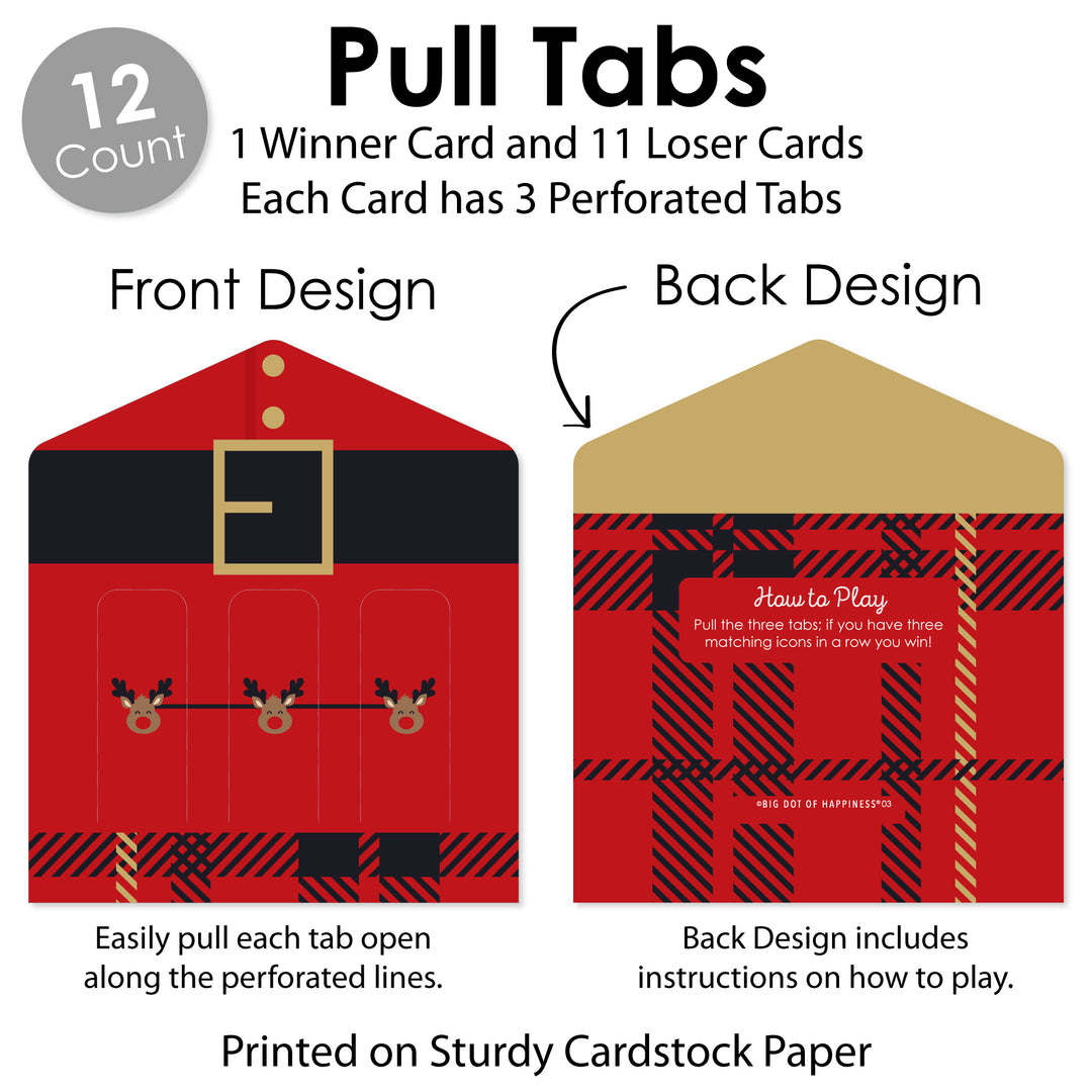 Jolly Santa Claus - Christmas Party Game Pickle Cards - Pull Tabs 3-in-a-Row - Set of 12