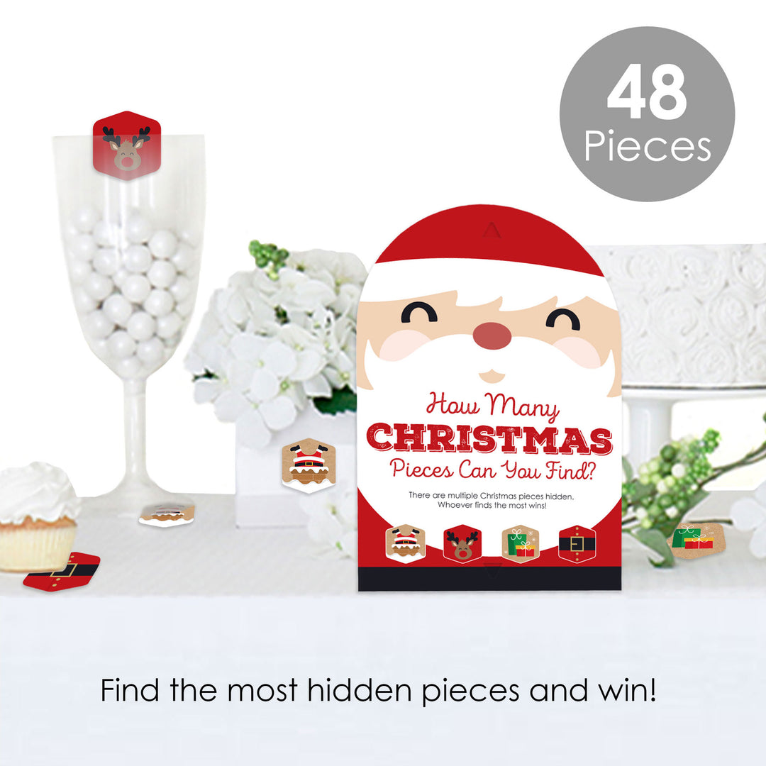 Jolly Santa Claus - Christmas Party Scavenger Hunt - 1 Stand and 48 Game Pieces - Hide and Find Game