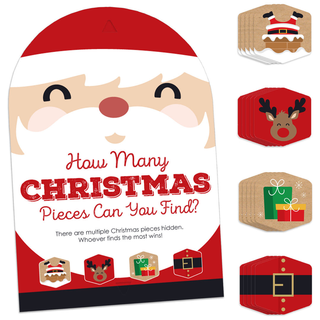 Jolly Santa Claus - Christmas Party Scavenger Hunt - 1 Stand and 48 Game Pieces - Hide and Find Game