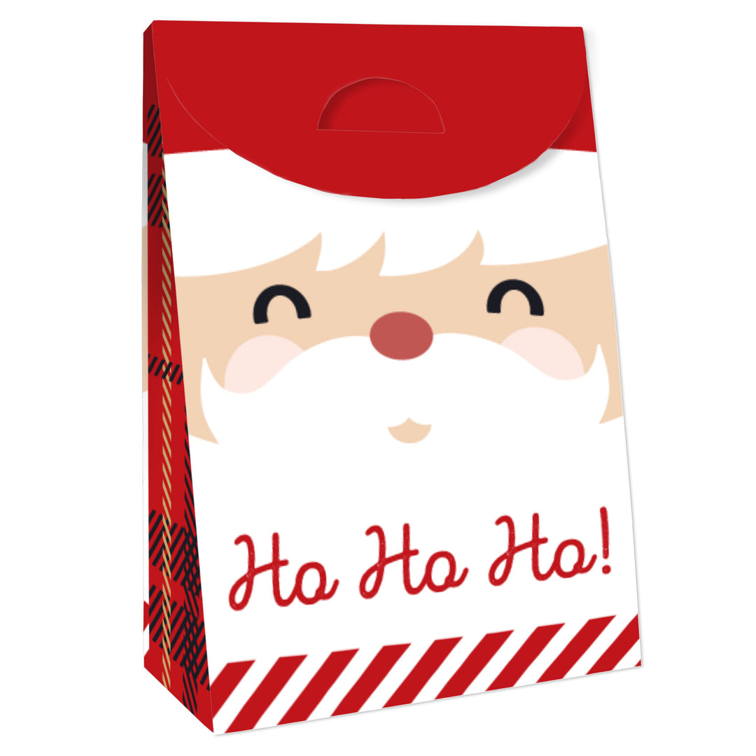 Jolly Santa Claus - Christmas Gift Favor Bags - Party Goodie Boxes - Set of 12