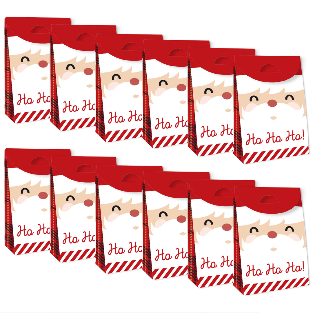 Jolly Santa Claus - Christmas Gift Favor Bags - Party Goodie Boxes - Set of 12