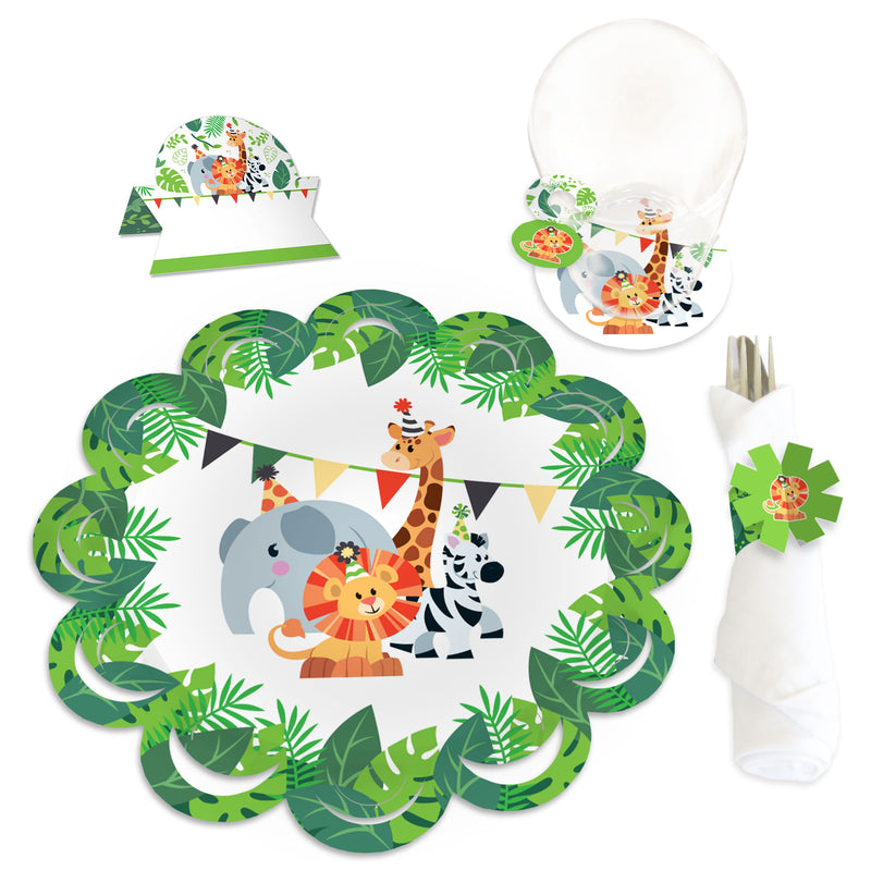 Jungle Party Animals - Safari Zoo Animal Birthday Party or Baby Shower Paper Charger and Table Decorations - Chargerific Kit - Place Setting for 8