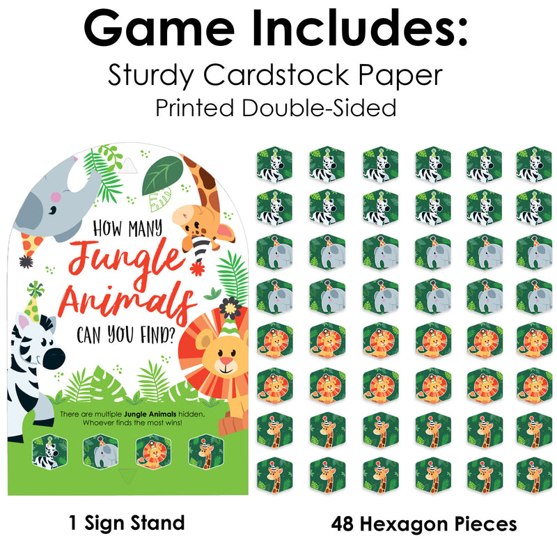 Jungle Party Animals - Safari Zoo Animal Birthday Party or Baby Shower Scavenger Hunt - 1 Stand and 48 Game Pieces - Hide and Find Game