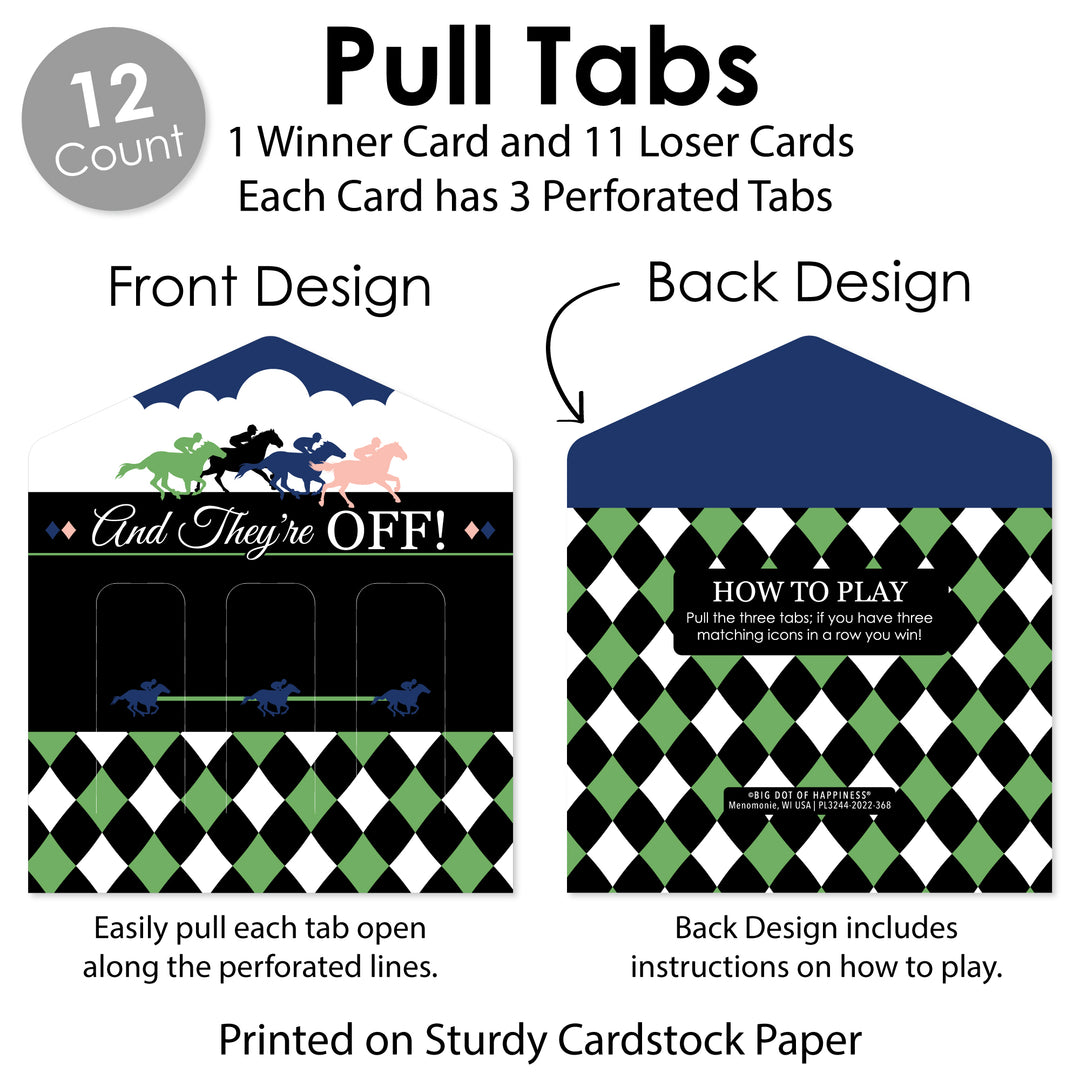 Kentucky Horse Derby - Horse Race Party Game Pickle Cards - Pull Tabs 3-in-a-Row - Set of 12