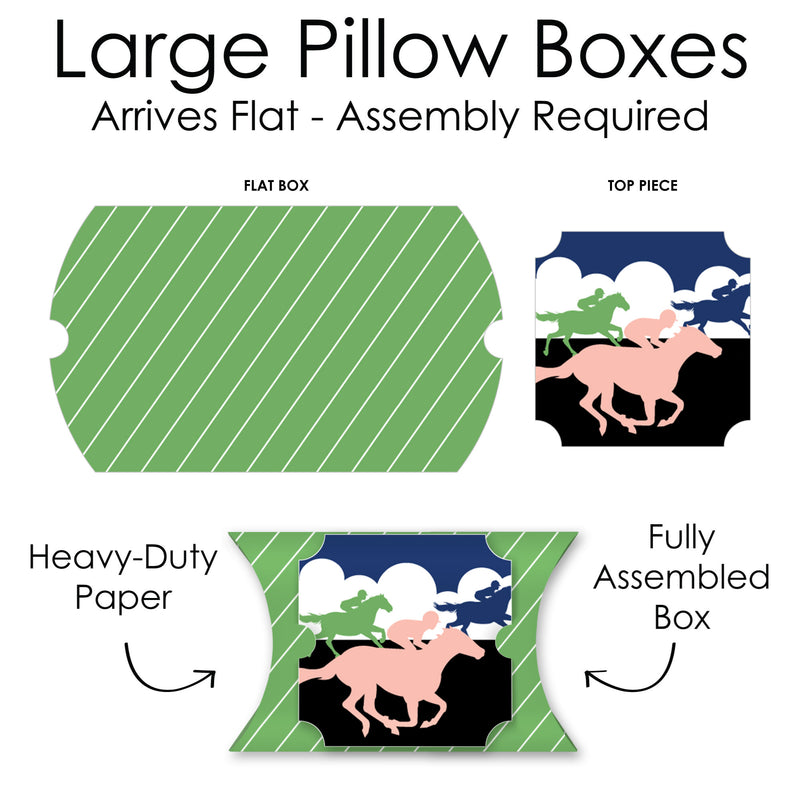 Kentucky Horse Derby - Favor Gift Boxes - Horse Race Party Large Pillow Boxes - Set of 12