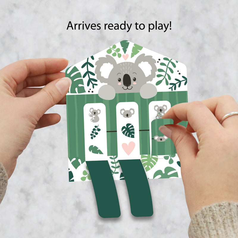 Koala Cutie - Bear Birthday Party and Baby Shower Game Pickle Cards - Pull Tabs 3-in-a-Row - Set of 12