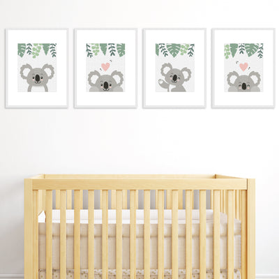 Koala Cutie - Unframed Bear Nursery and Kids Room Linen Paper Wall Art - Set of 4 - Artisms - 8 x 10 inches