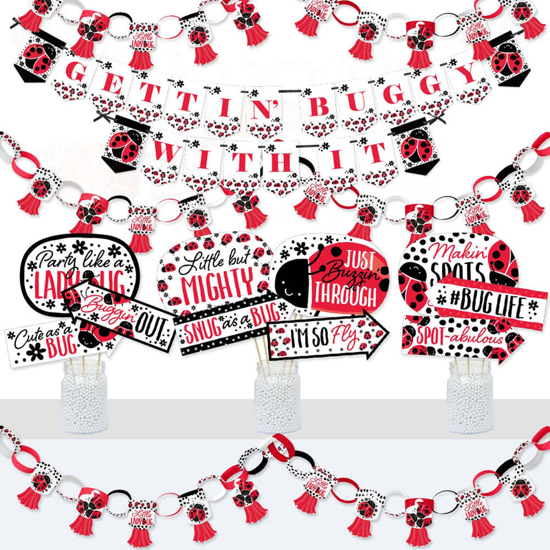 Happy Little Ladybug - Banner and Photo Booth Decorations - Baby Shower or Birthday Party Supplies Kit - Doterrific Bundle
