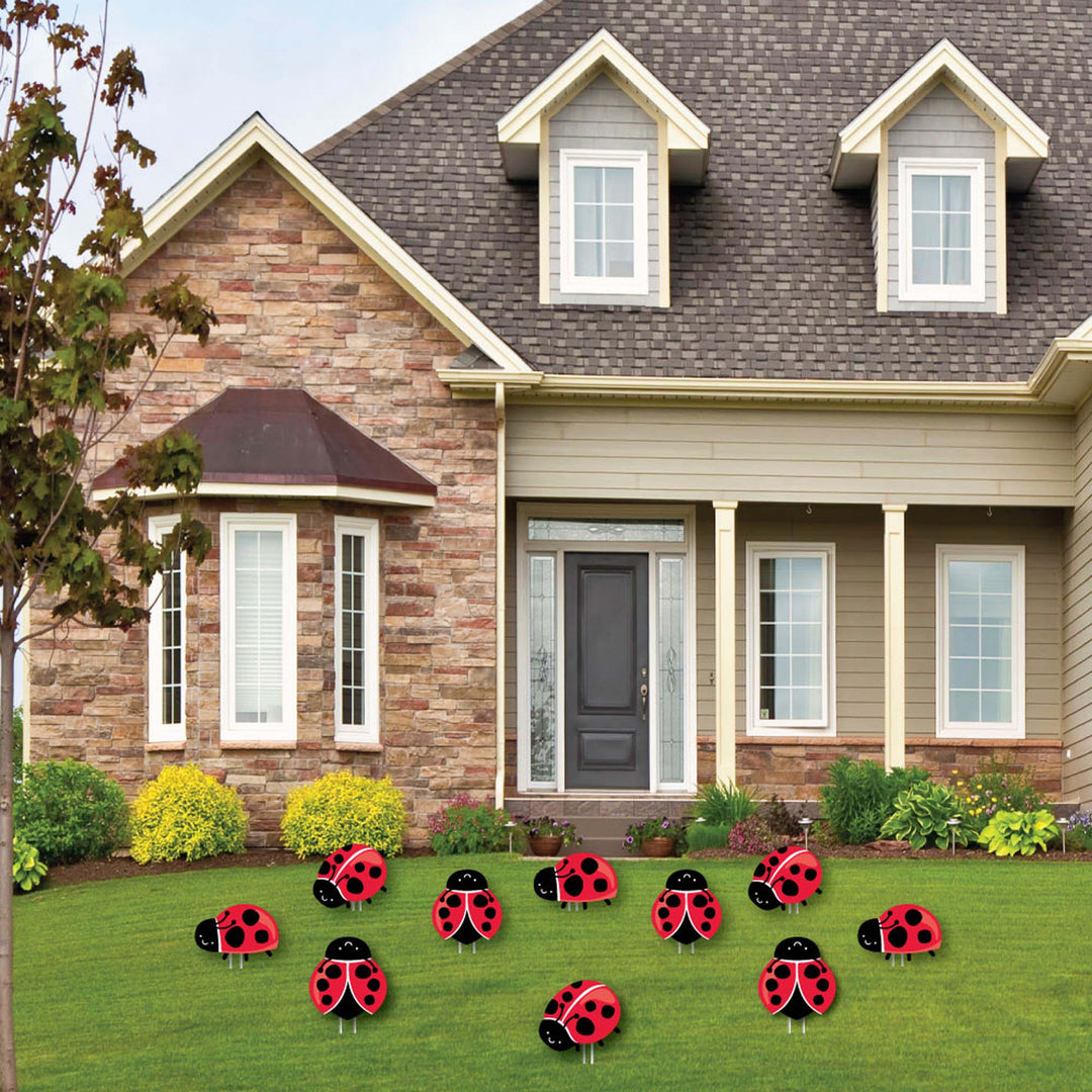 Happy Little Ladybug - Lawn Decorations - Outdoor Baby Shower or Birthday Party Yard Decorations - 10 Piece