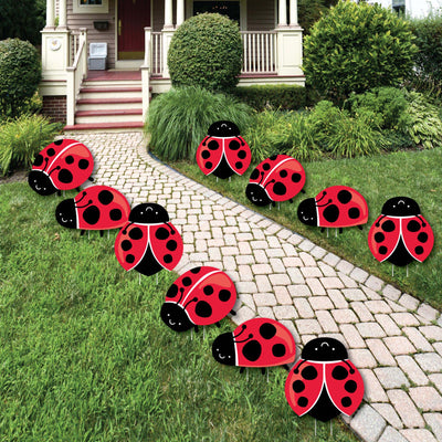 Happy Little Ladybug - Lawn Decorations - Outdoor Baby Shower or Birthday Party Yard Decorations - 10 Piece