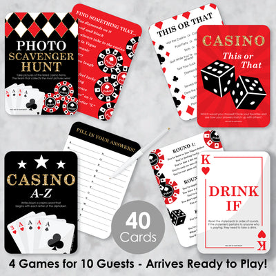 Las Vegas - 4 Casino Party Games - 10 Cards Each - Gamerific Bundle