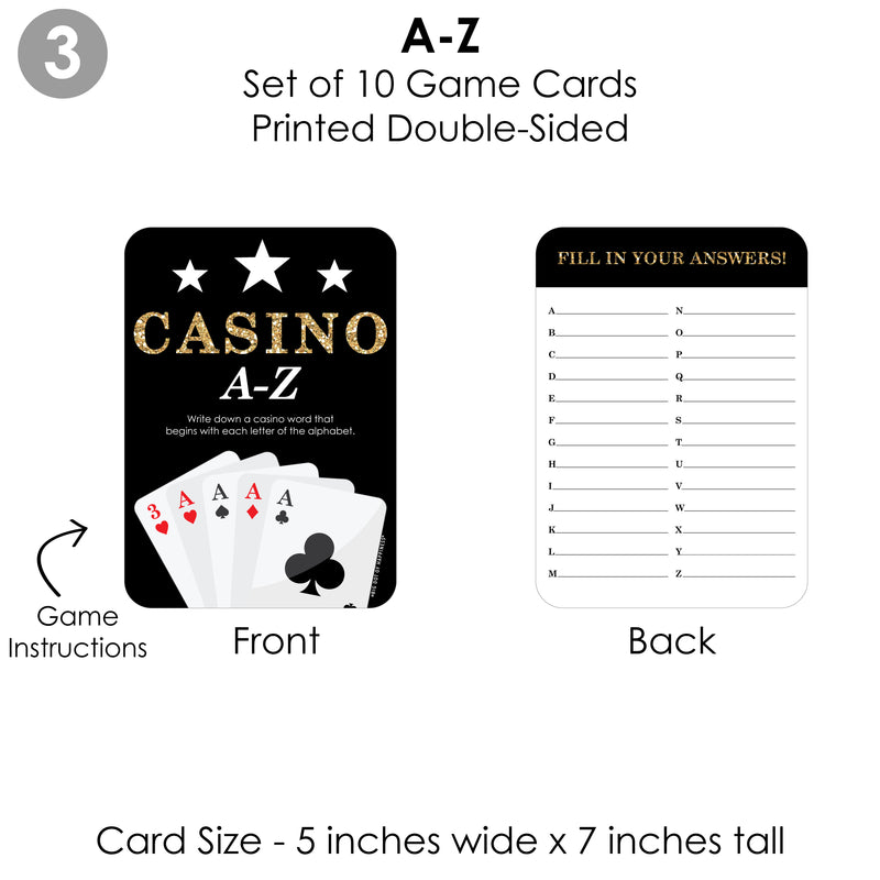 Las Vegas - 4 Casino Party Games - 10 Cards Each - Gamerific Bundle