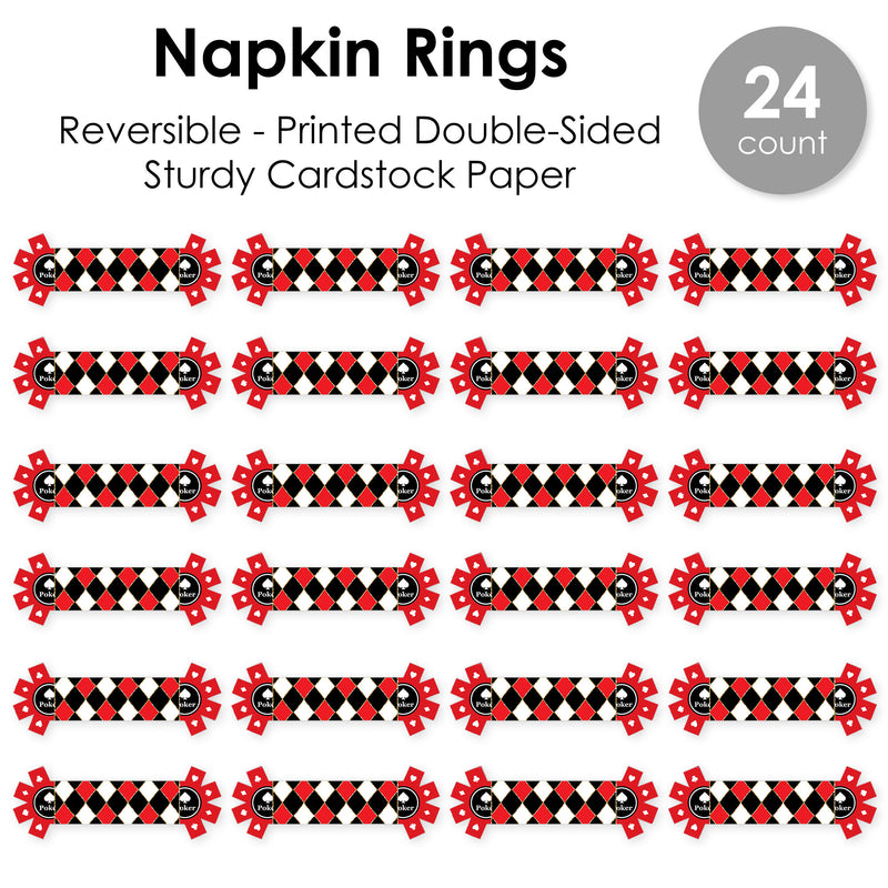 Las Vegas - Casino Party Paper Napkin Holder - Napkin Rings - Set of 24