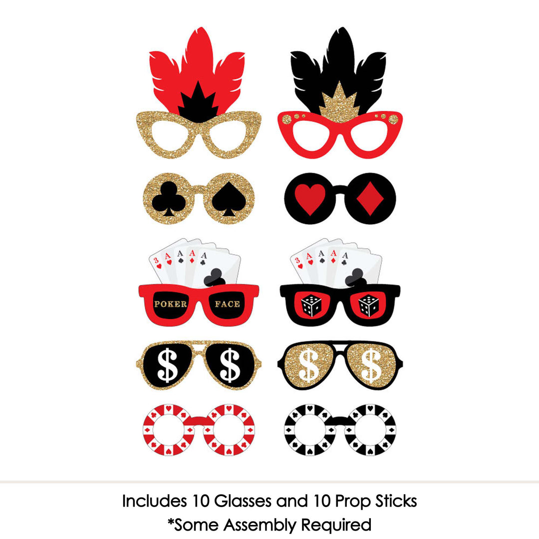 Las Vegas Glasses - Paper Card Stock Casino Party Photo Booth Props Kit - 10 Count