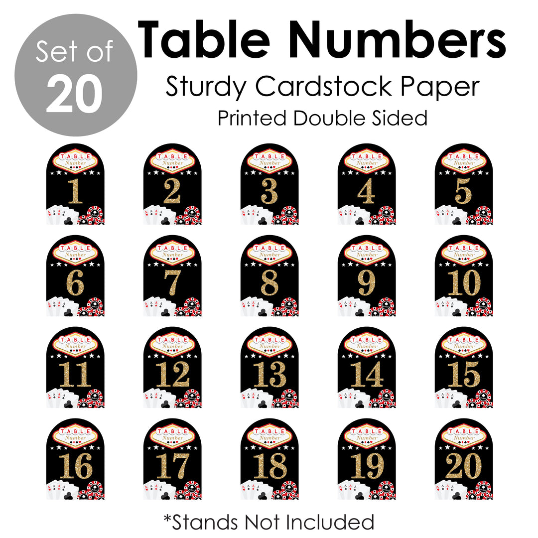 Las Vegas - Casino Party Double-Sided 5 x 7 inches Cards - Table Numbers - 1-20