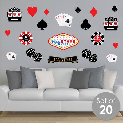 Las Vegas - Peel and Stick Casino Party Vinyl Wall Art Stickers - Wall Decals - Set of 20