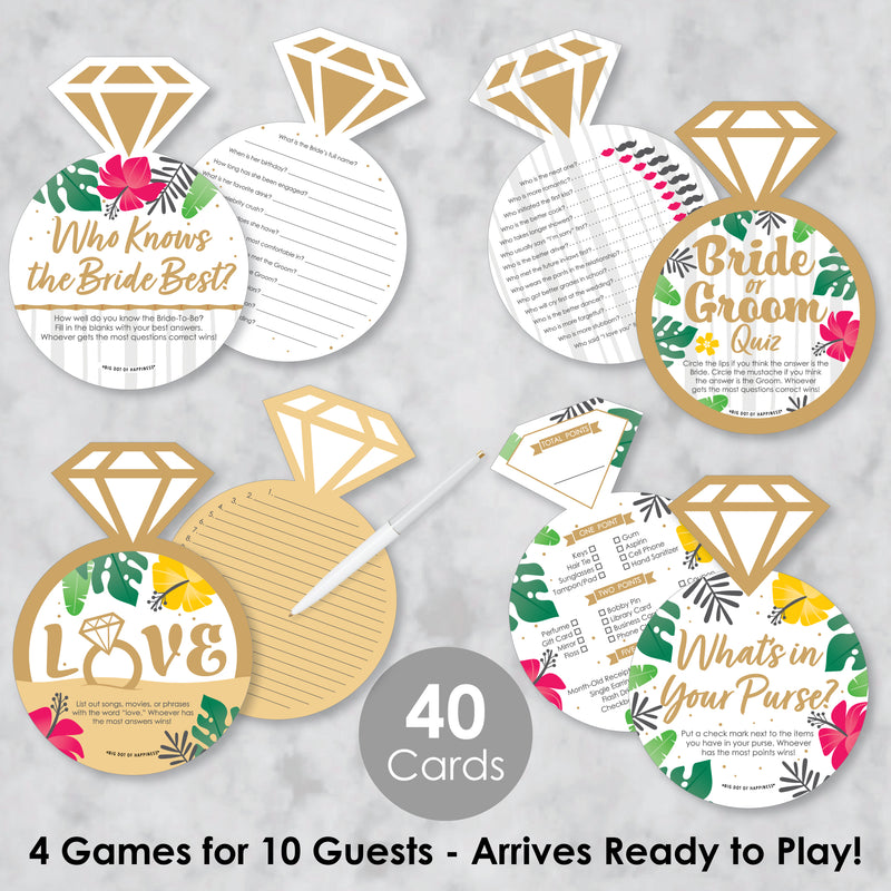 Last Luau - 4 Bridal Shower Games - 10 Cards Each - Who Knows The Bride Best, Bride or Groom Quiz,Â What&