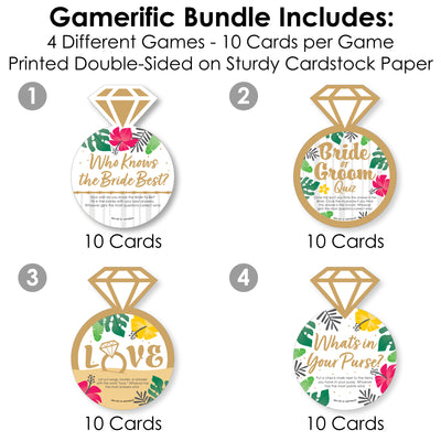 Last Luau - 4 Bridal Shower Games - 10 Cards Each - Who Knows The Bride Best, Bride or Groom Quiz,Â What's in Your Purse and Love - Gamerific Bundle