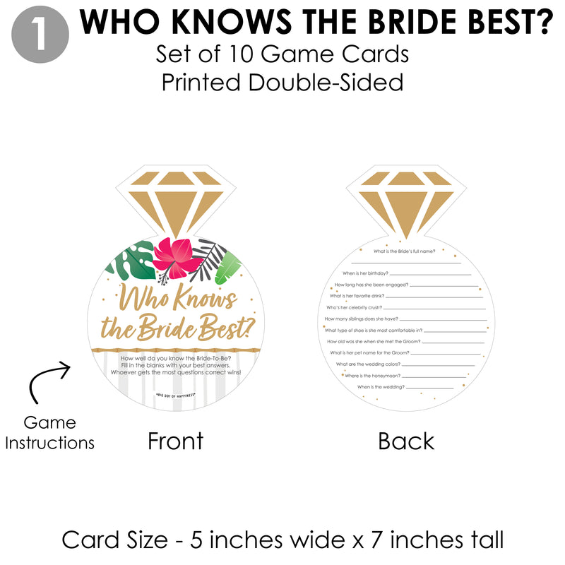 Last Luau - 4 Bridal Shower Games - 10 Cards Each - Who Knows The Bride Best, Bride or Groom Quiz,Â What&