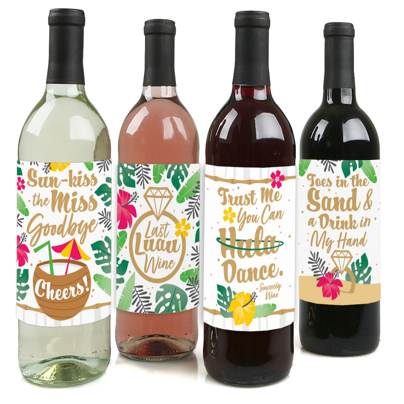 Last Luau - Tropical Bachelorette Party and Bridal Shower Decorations for Women and Men - Wine Bottle Label Stickers - Set of 4