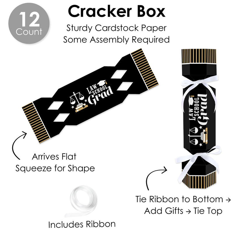 Law School Grad - No Snap Future Lawyer Graduation Party Table Favors - DIY Cracker Boxes - Set of 12