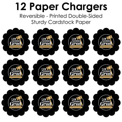 Law School Grad - Future Lawyer Graduation Party Round Table Decorations - Paper Chargers - Place Setting For 12