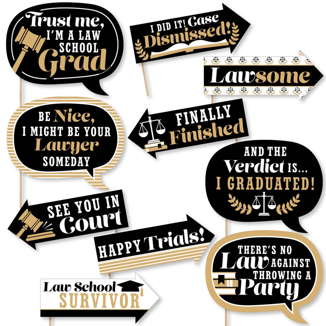 Funny Law School Grad - 10 Piece Future Lawyer Graduation Party Photo Booth Props Kit