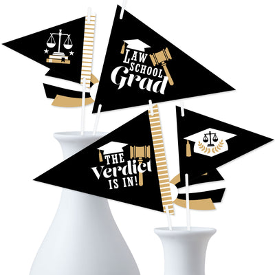 Law School Grad - Triangle Future Lawyer Graduation Party Photo Props - Pennant Flag Centerpieces - Set of 20